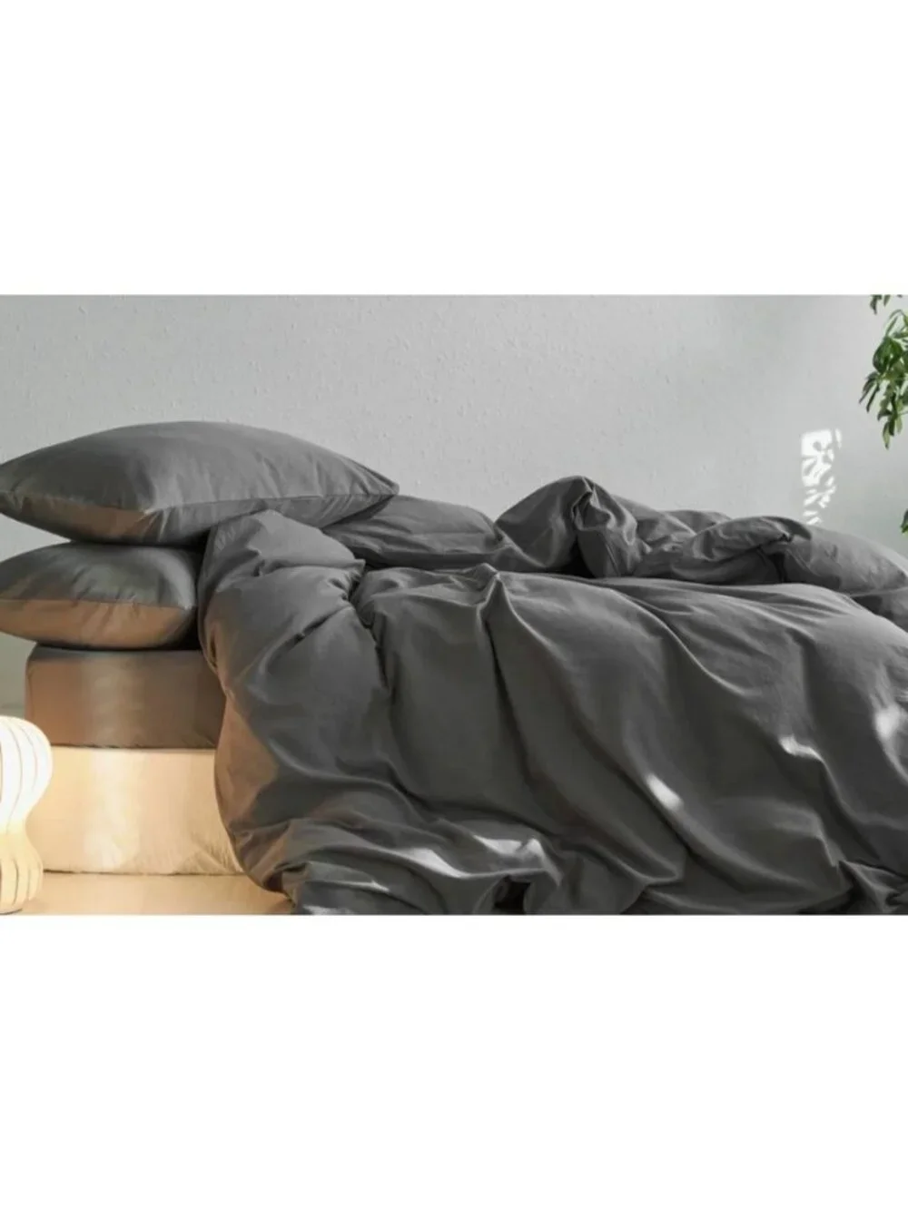 Full Duvet Cover 2 Pillowcases Set Soft Wave Stitching Dark Gray Luxury Bedding